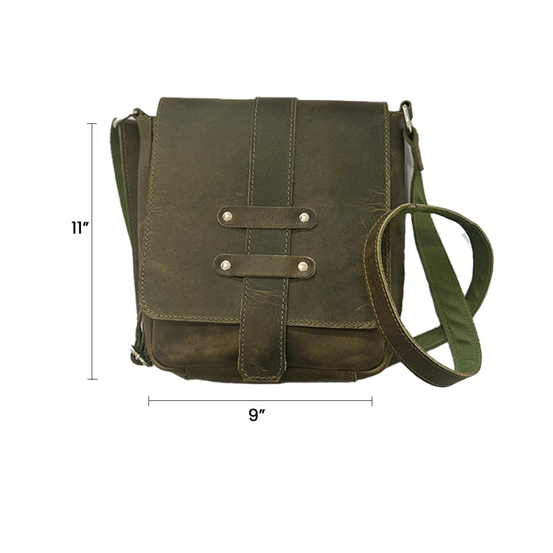 Craftshades -9 inches Green Colour Buffalo Leather Sling Bag | 100% Genuine Leather