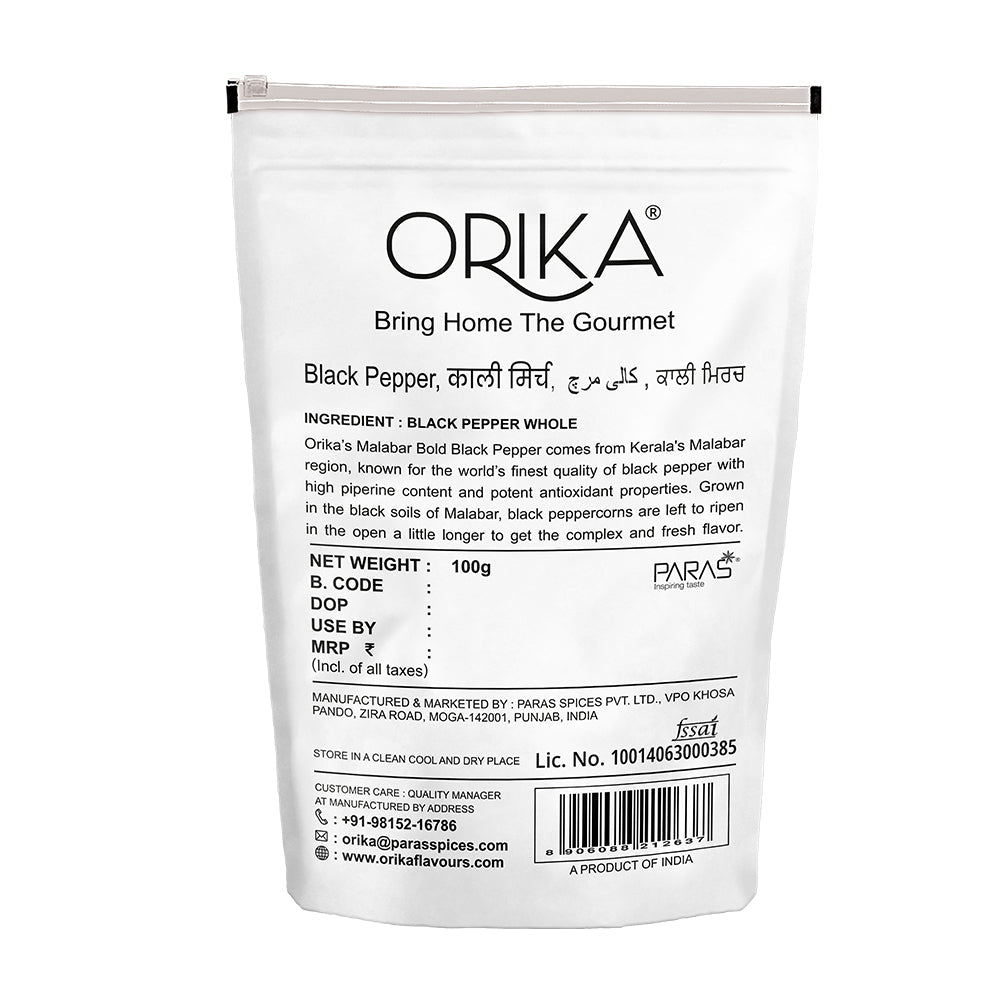 Orika's Malabar Bold Black Pepper, 100g