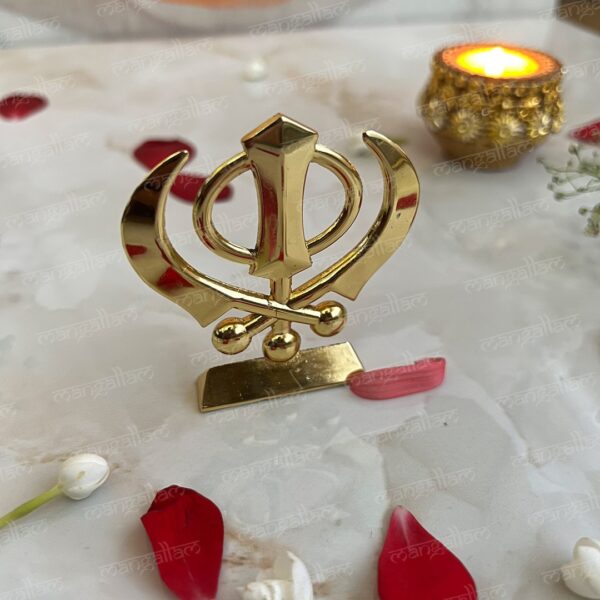 Svastika Khanda Sahib Golden Metal Idol for Car Dashboard