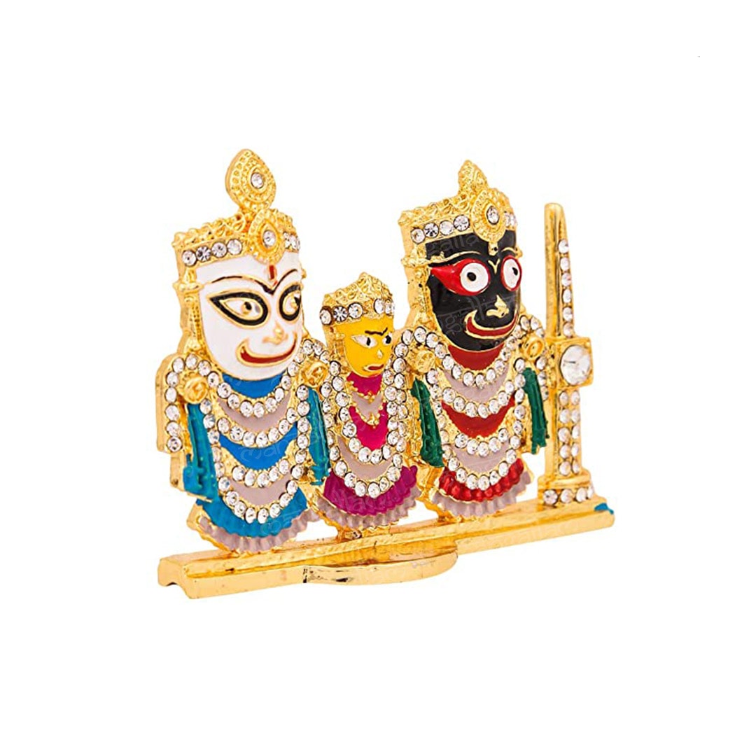 Svastika Brass Jagannath Idol for Temple, Office Desk or Car Dashboard (3 Inches)