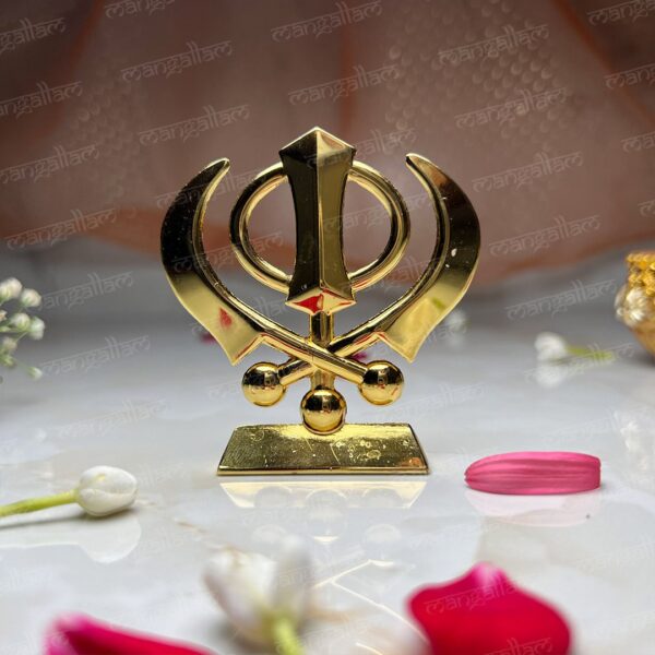Svastika Khanda Sahib Golden Metal Idol for Car Dashboard