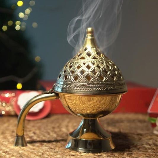 Nirmalaya Sambrani Havan Cups And Golden Brass Dhuni Combo