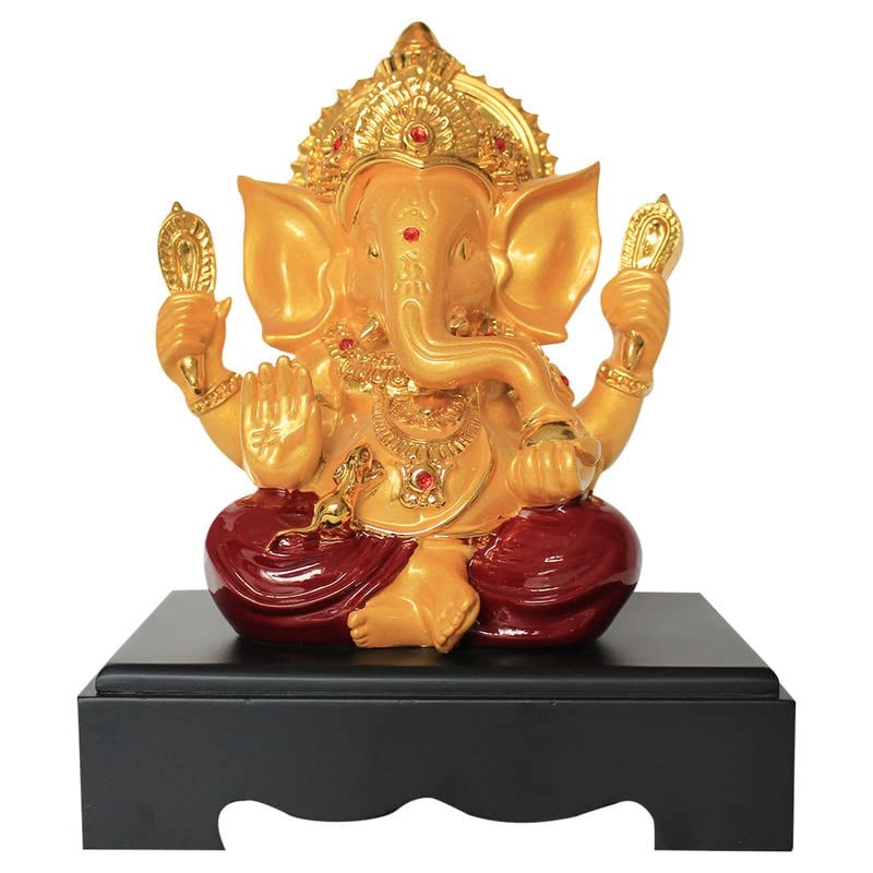 Svastika Red and Golden Meditating Lord Ganesh Idol