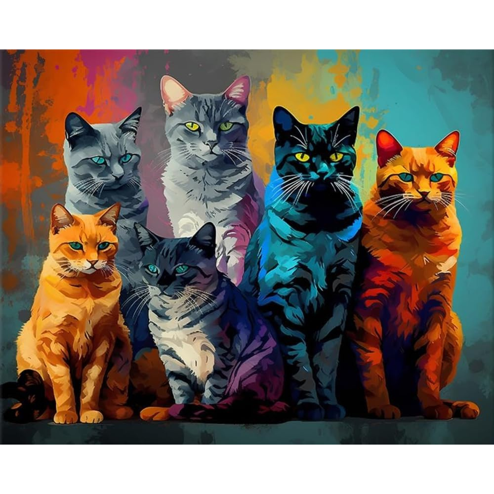 Tulip N Turtle Multicolour Meow Diy Acrylic Paint by Number Kit for Adults Kids Beginner Number Painting Kit for Adults