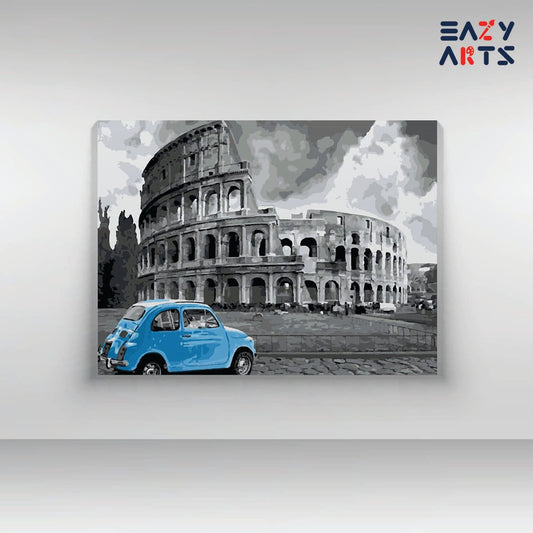 Blue Vintage Car In Colosseum Paint By Numbers kit