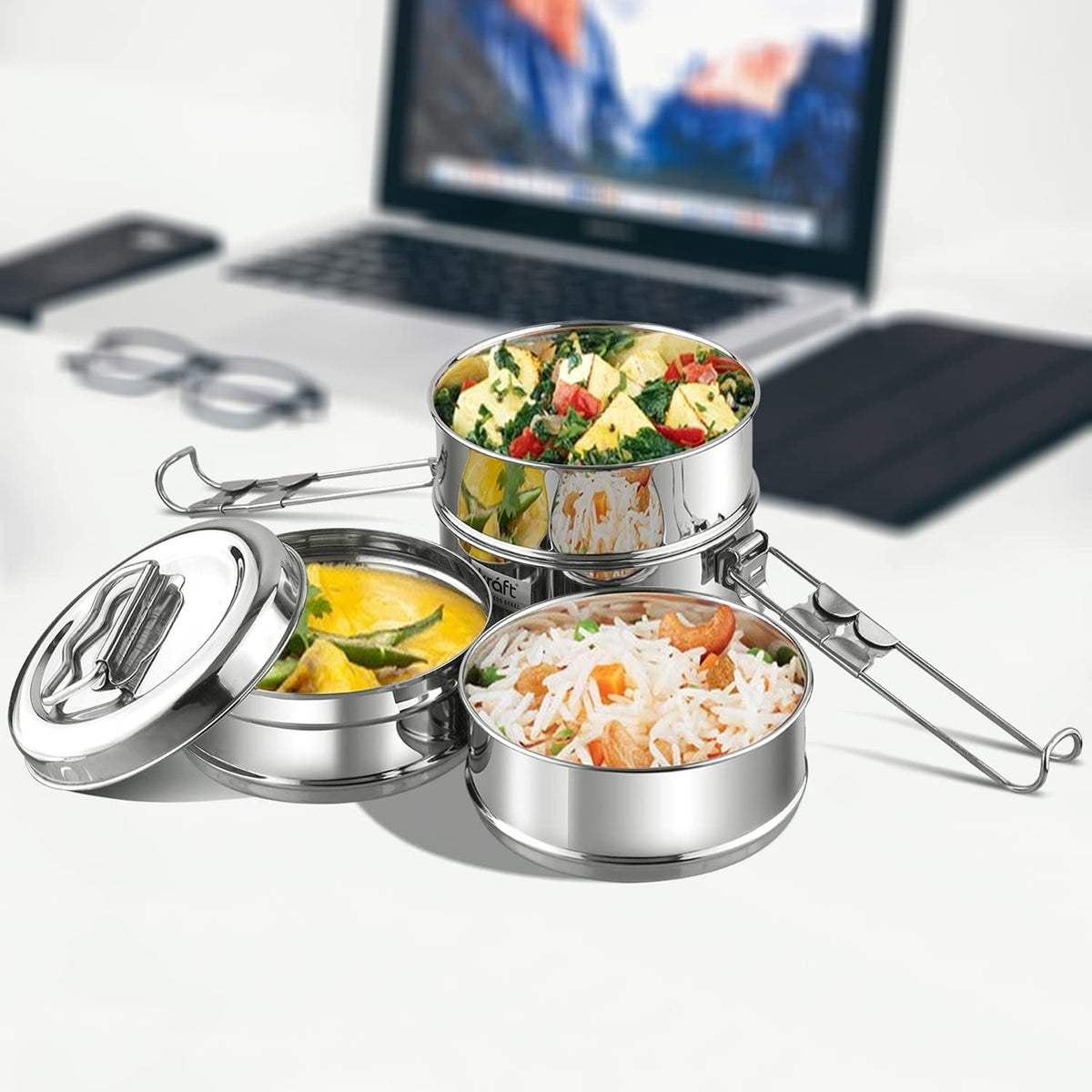 Kraft Stainless Steel Lunch Box with Handle - 2290 Ml