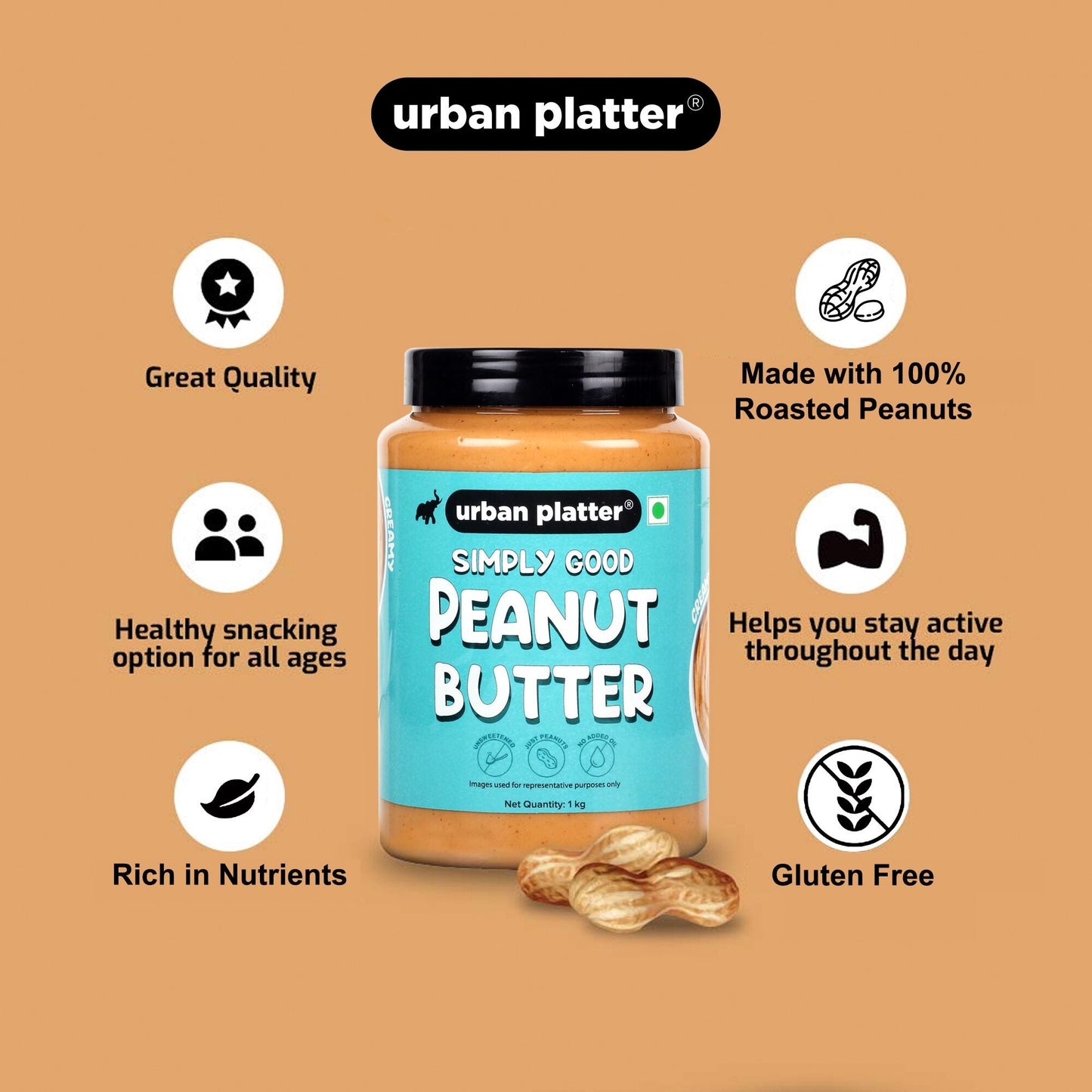 Urban Platter Natural Creamy Peanut Butter - 1 kg