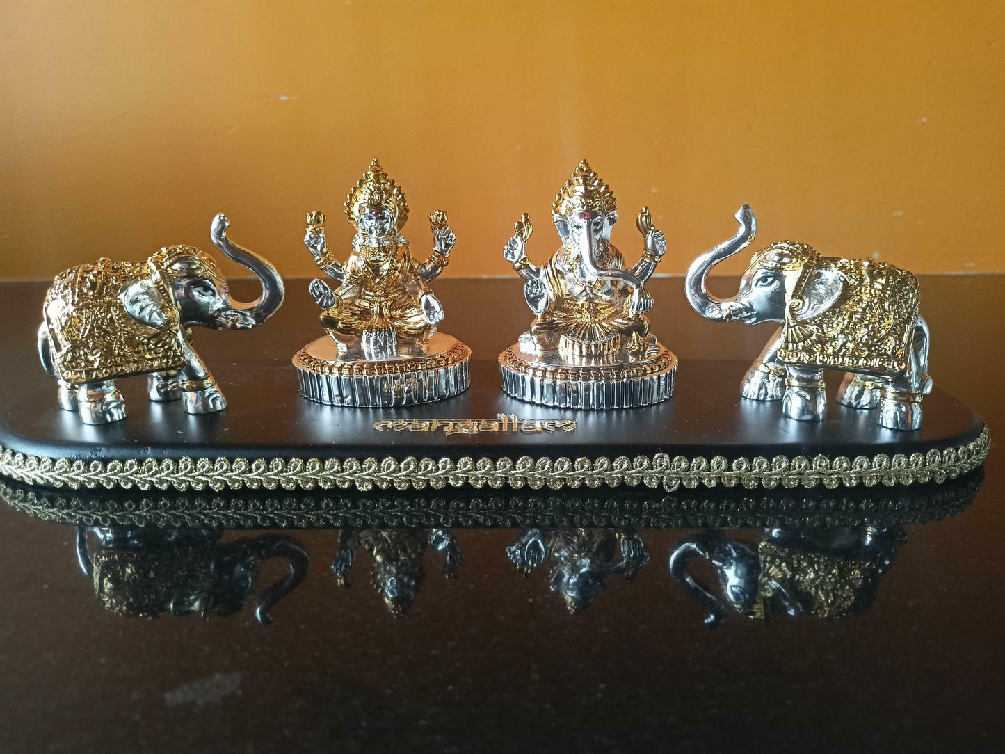 Svastika Lakshmi Ganesha with Elephant Idol Set