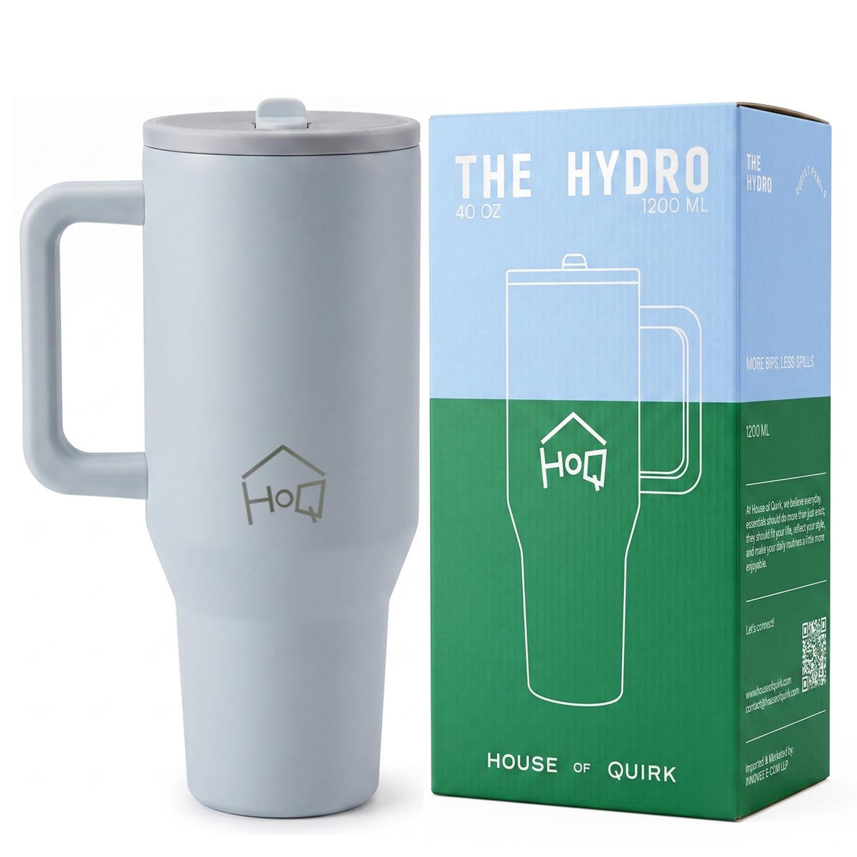 House of Quirk 1200ML Tumbler with Handle & Simple Flip Straw - Avocado