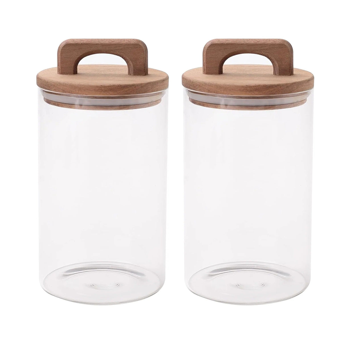 UMAI 1000ml Glass Jars with Wooden Lid | Set of 2 | Airtight | Kitchen Storage