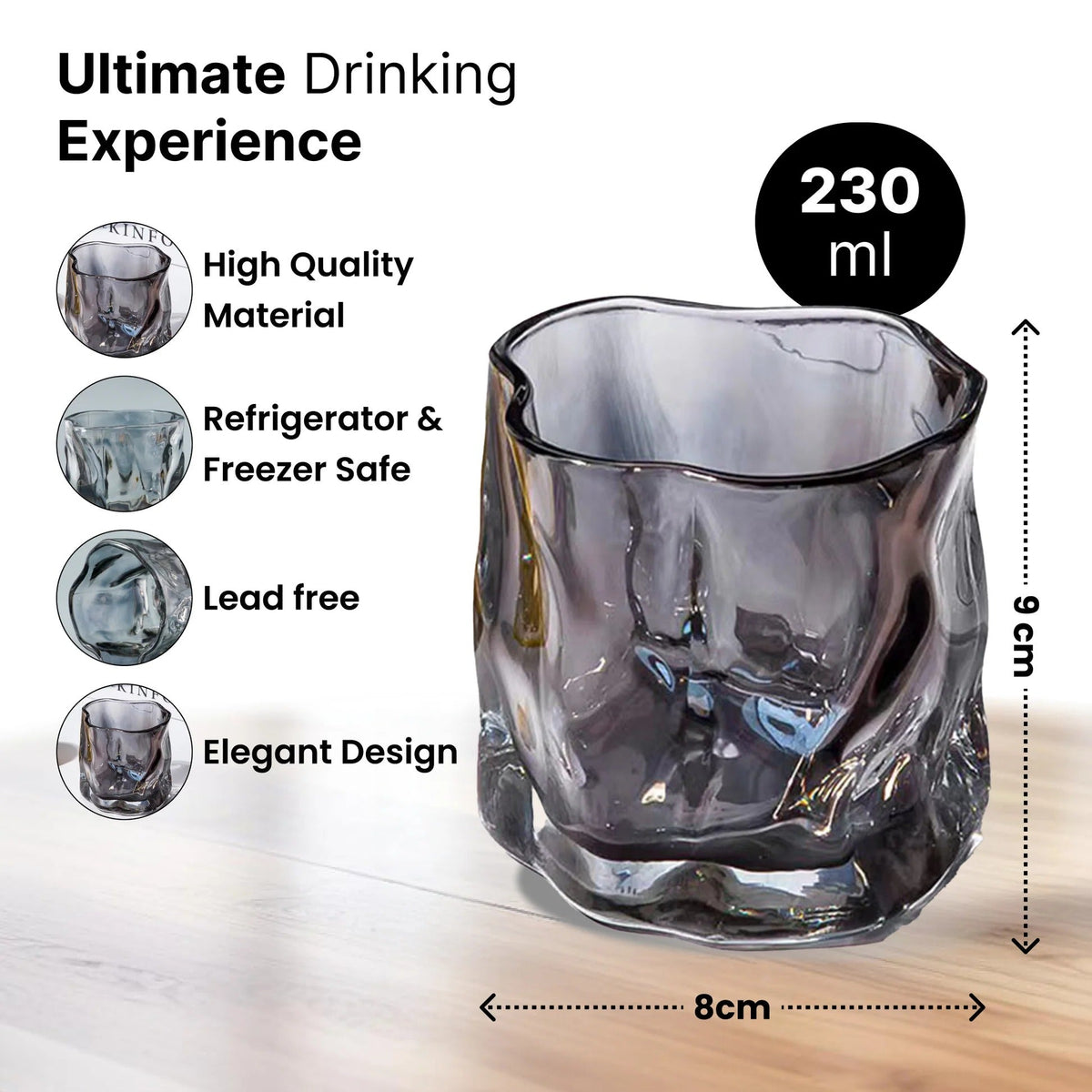 UMAI Whiskey Glasses Set of 2 (230ml) | Lead Free | Dishwasher Safe | Grey