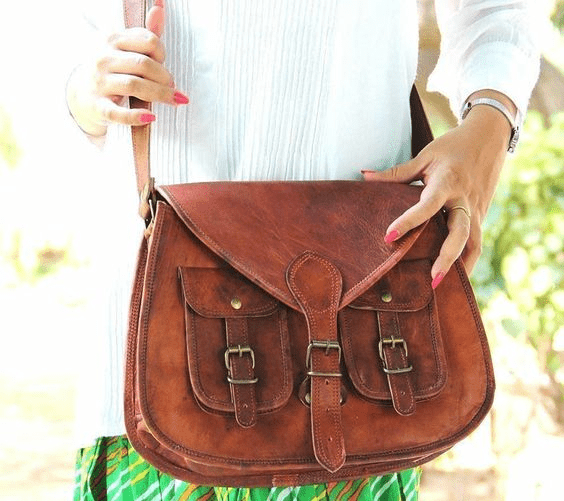 CraftShades -9*11 Inch cross body double pocket sling goat leather bag for boys & girls