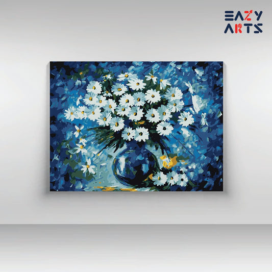 White Flowers Pot Paint By Numbers kit