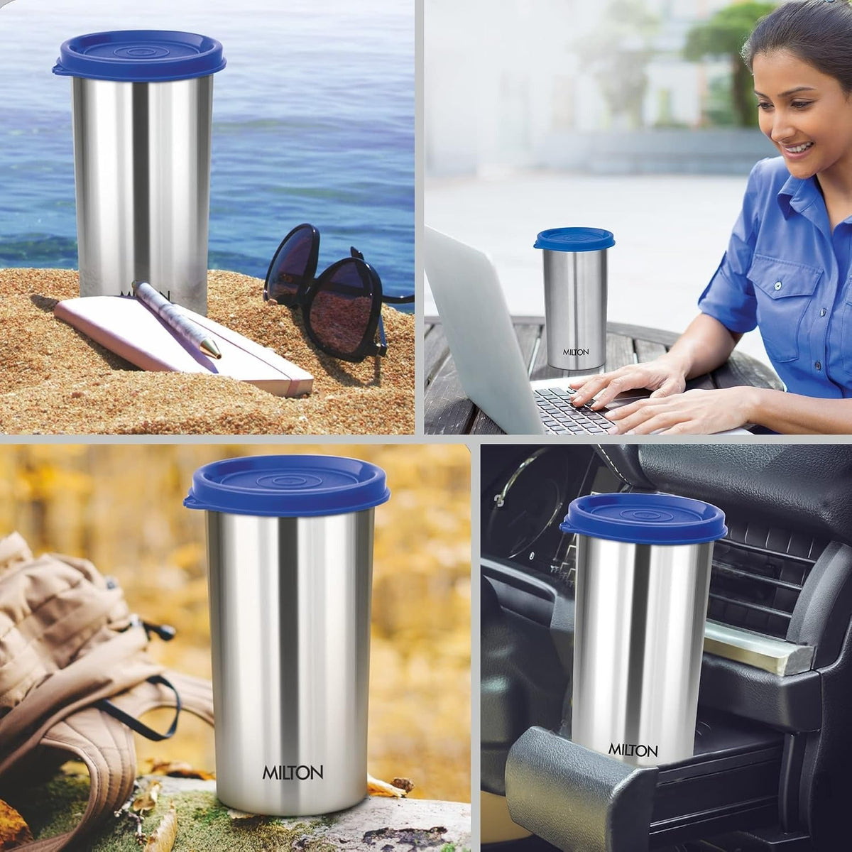 MILTON Stainless Steel Tumbler with Lid, 415 ml (Lid Color May Vary)