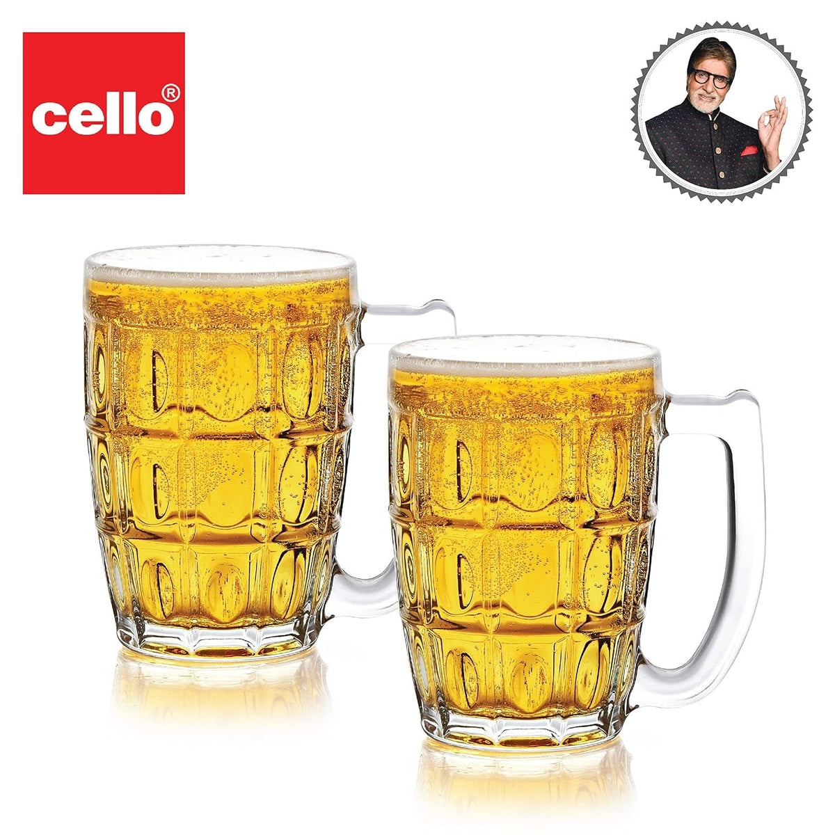 CELLO Executive Glass Beer Mug with Handle Set of 2 Pcs, 400 ml