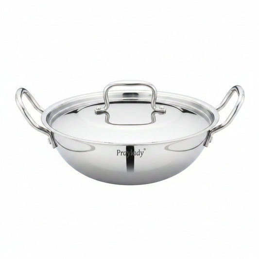 PrayLady Triplus Triply Stainless Steel Kadai with Lid