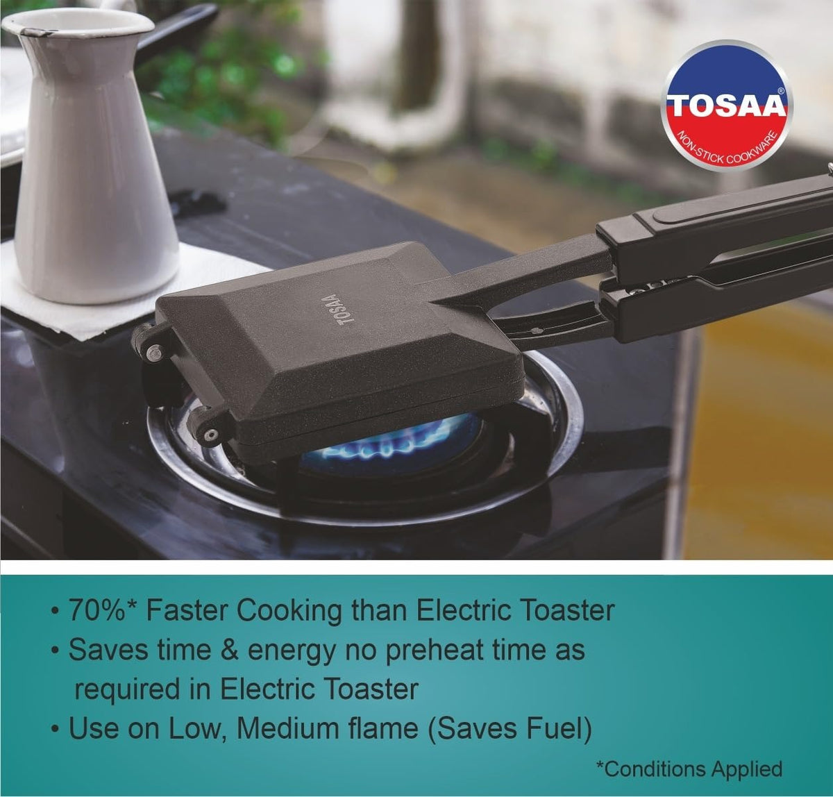 Tosaa Qudra 4-Cut Sandwich Toaster Gas Non-Stick