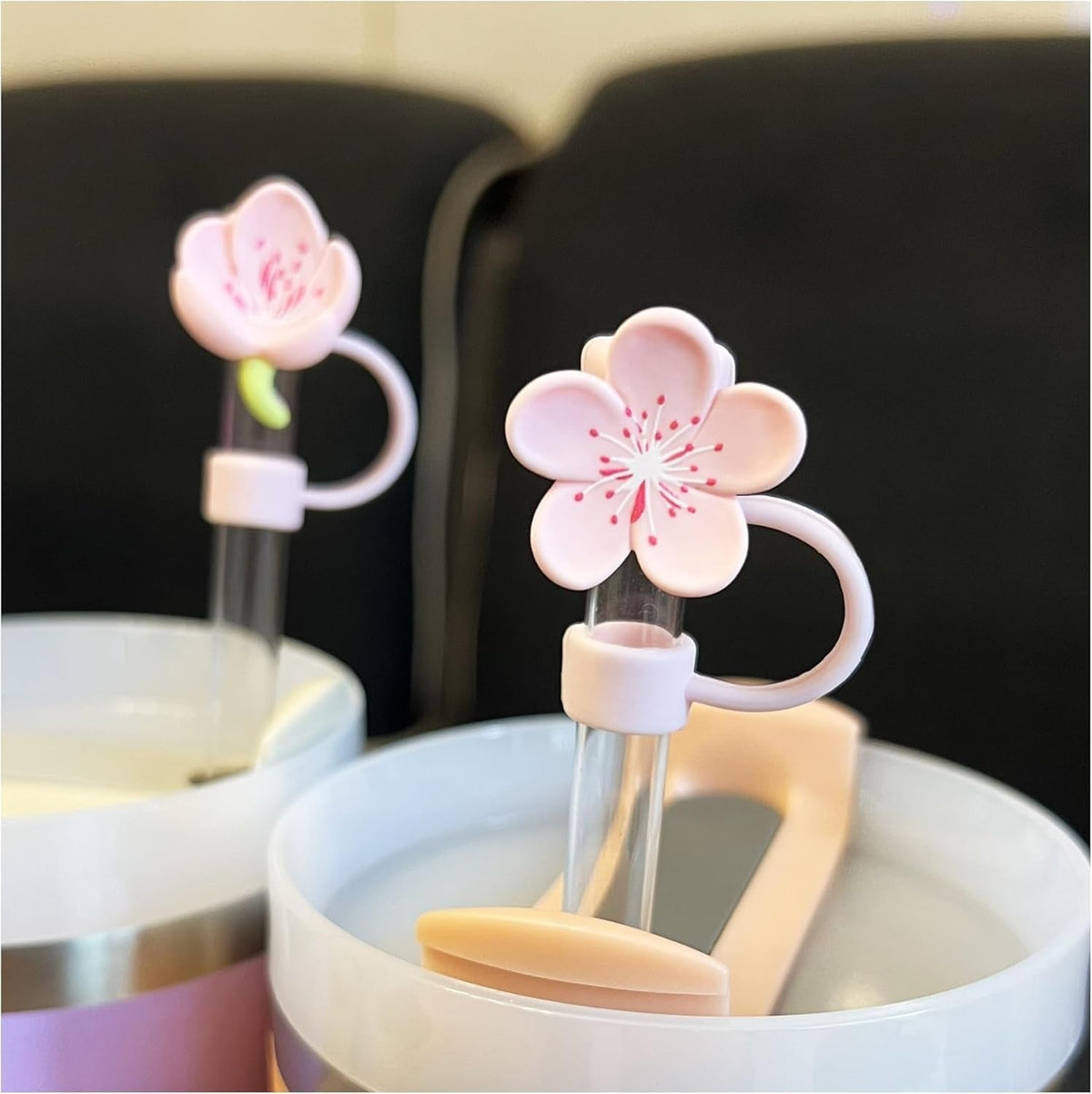House of Quirk 4PCS Silicone Bow Straw Covers Cap - (Peach Blossom)
