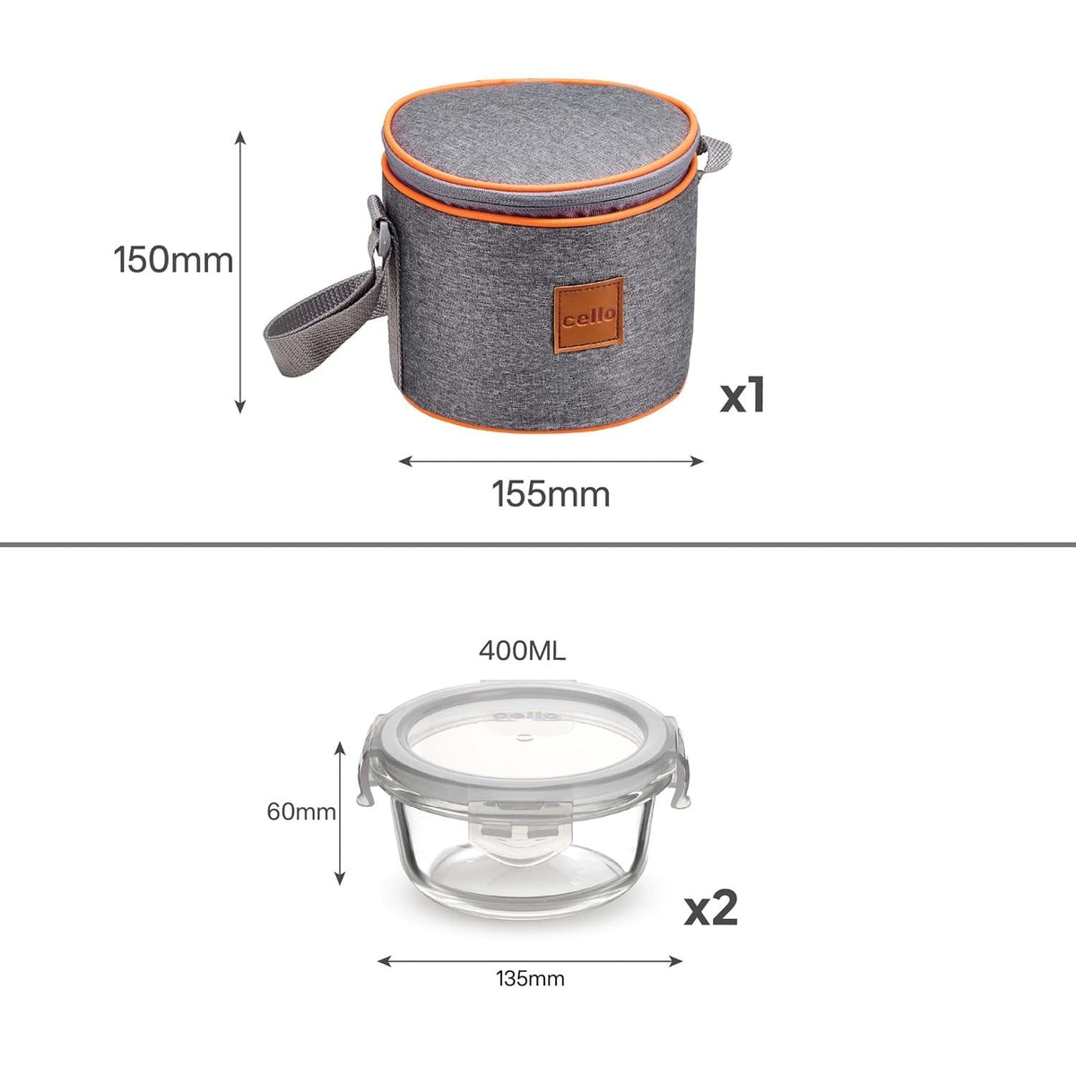 Cello Royale Glass Lunch Box Set of 2 Vertical