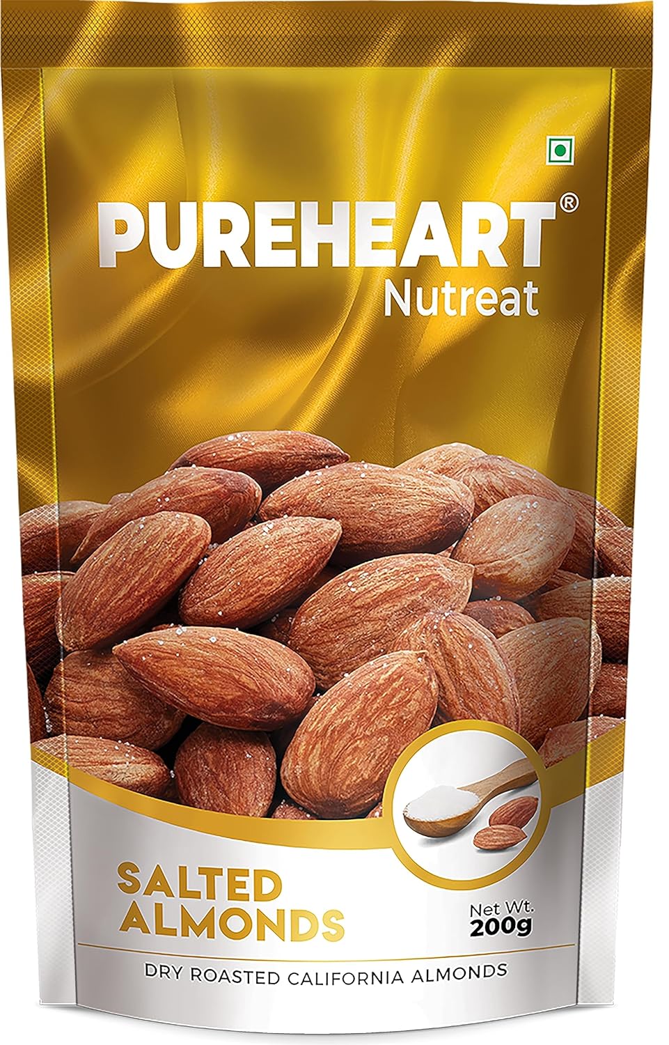 Pureheart Dry Roasted Nutreat Salted Almonds Natural Premium California Almond Nuts/Dry Fruit, Crunchy & Delicious Almonds - Resealable Pouch