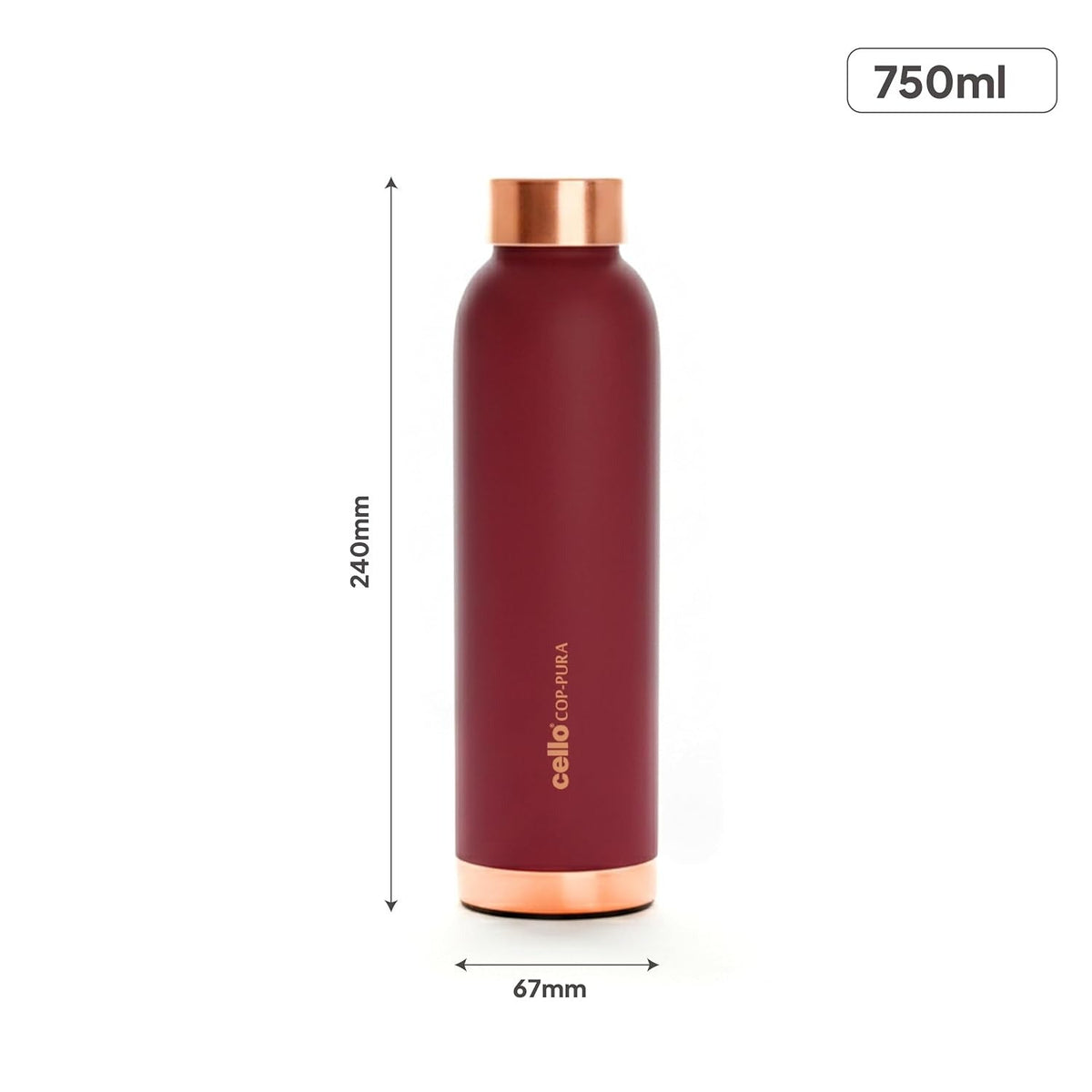 CELLO Evita Copper Water Bottle For Daily & Office Use 750 ml, Red