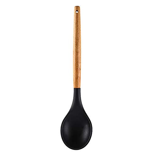 Woodtula Silicone Cooking Utensils Kitchen Utensil Set Heat Resistant Wooden Handles Black