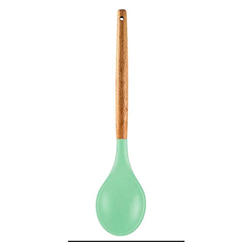 Woodtula Silicone Cooking Utensils Kitchen Utensil Set Heat Resistant Wooden Handles Green
