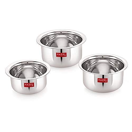 Hazel Stainless Steel Flat Tope Set of 3 Pc (300 ml, 500 ml & 700 ml)