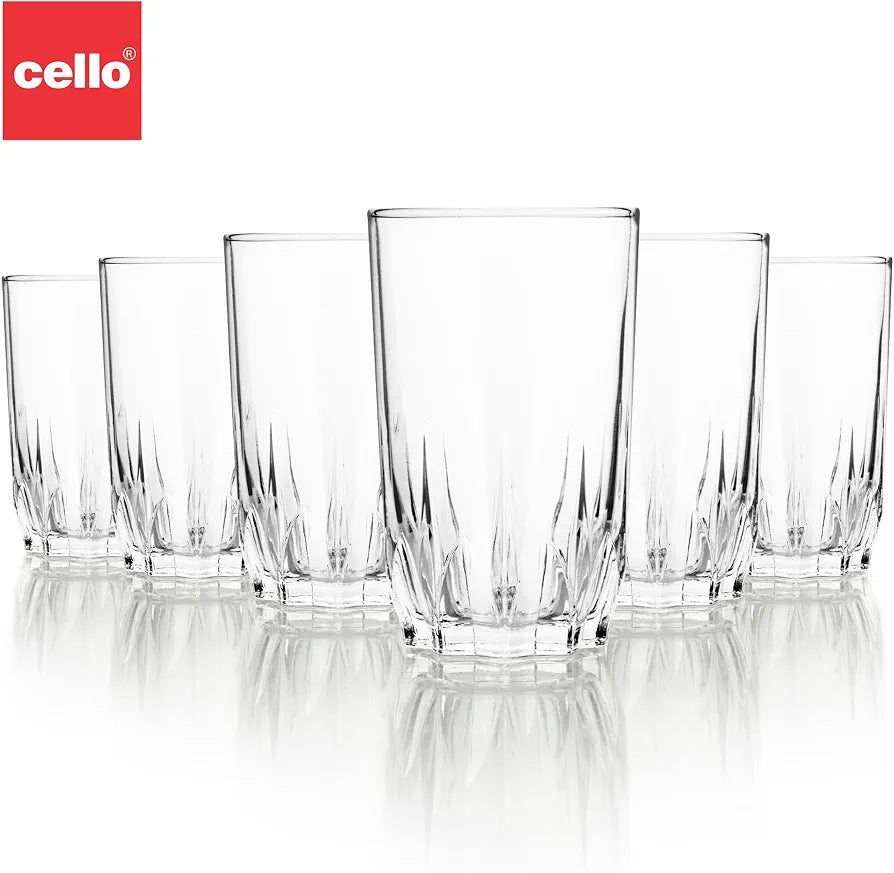 CELLO Glaze Glass Set of 6 Pcs 180ml, Transparent | Freezer & Fridge Safe, Leadfree Dishwasher Safe Toughened Crystal Clear Glasses Set For Drinking Water Juice Milk Cocktail Mocktail Coldrinks & Soda
