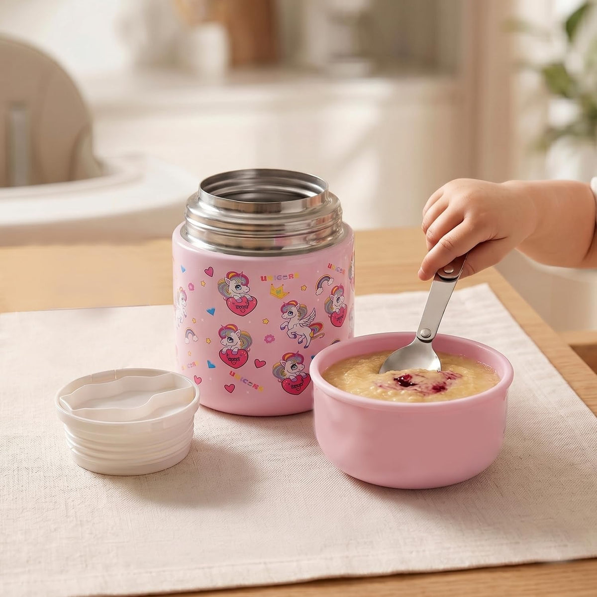 House of Quirk 304 Stainless Steel Baby Feeding Bowl with Spoon - (Pink Unicorn)