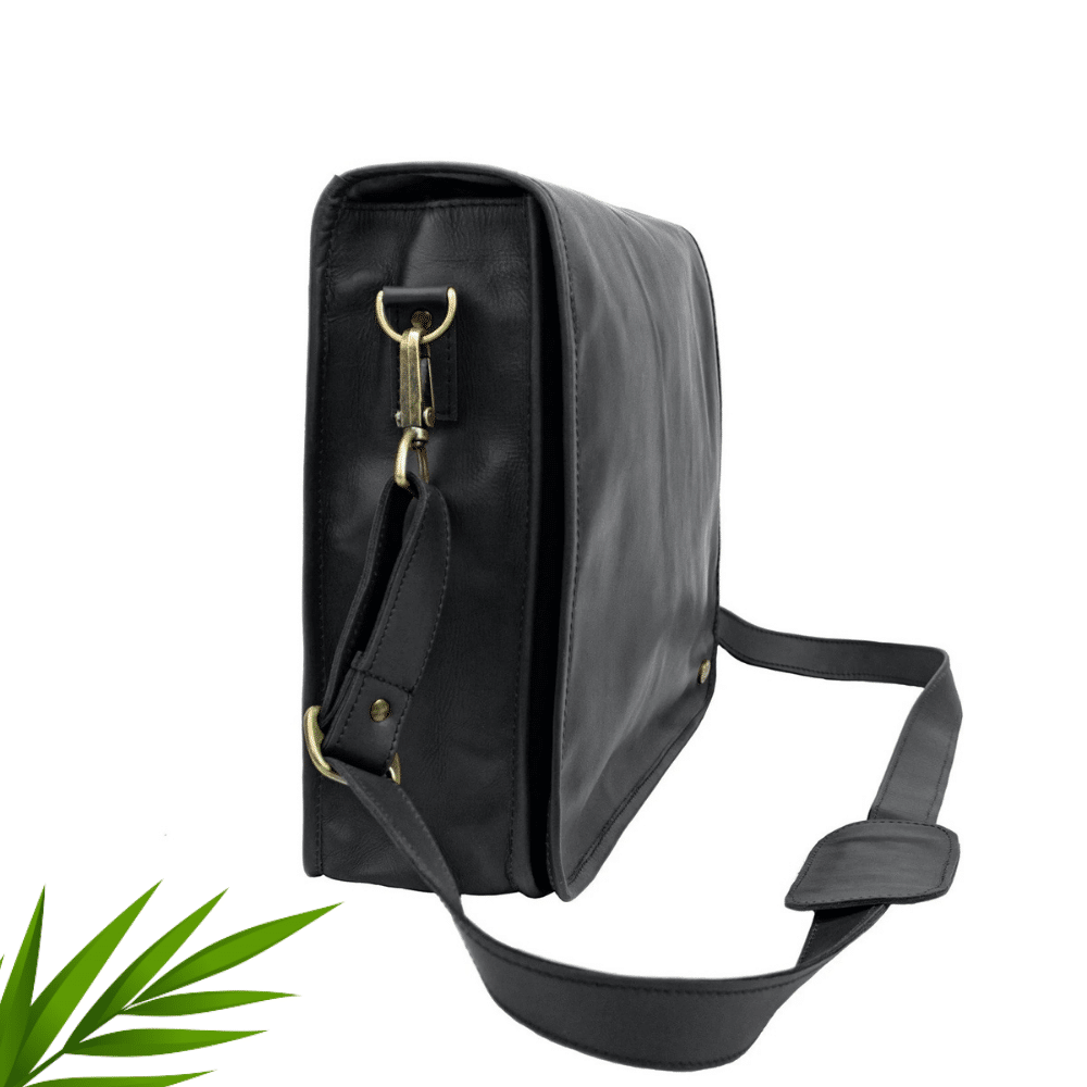 Craftshades – 10*13″Crossbody Handcrafted Small Goat Leather messenger bag – Black | 100% Genuine Leather