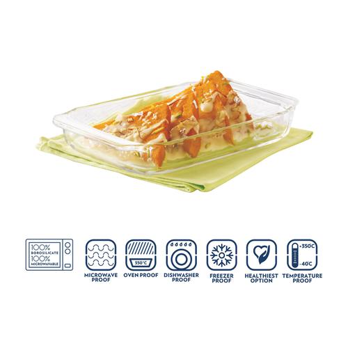 Borosil Glass Baking Dish | 3 Litres | Transparent