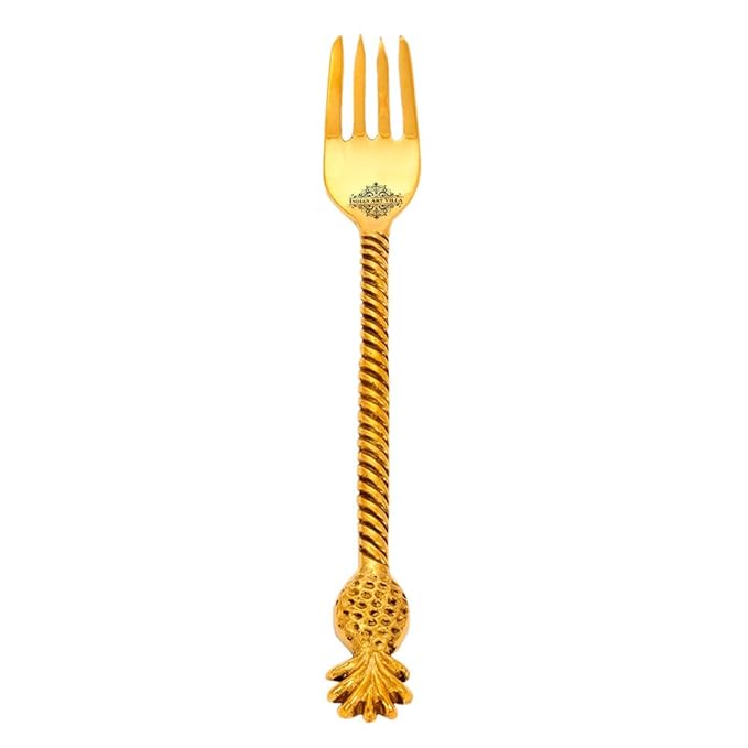 Indian Art Villa Brass Designer Fork Flatware 8.5'' Inch, Gold