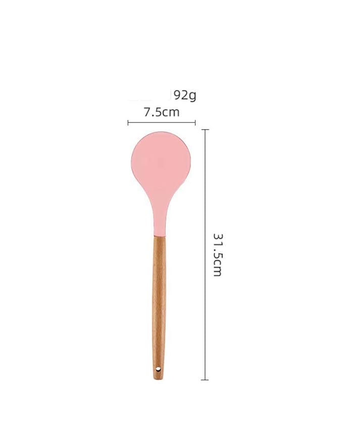 Woodtula Silicone Soup Ladle Spatula with Wooden Handle Non-Stick Kitchen Utensil Tools Pink
