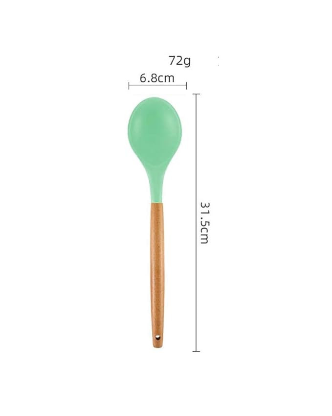 Woodtula Silicone Cooking Utensils Kitchen Utensil Set Heat Resistant Wooden Handles Green