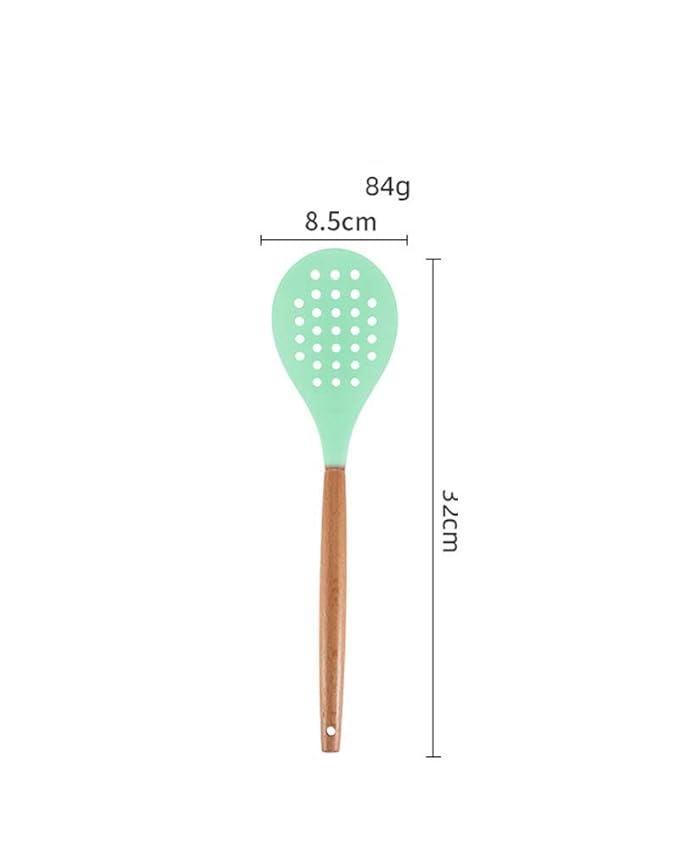 Woodtula Kitchen Silicone Slotted Skimmer with Good Grips Kitchen Cooking Baking Green