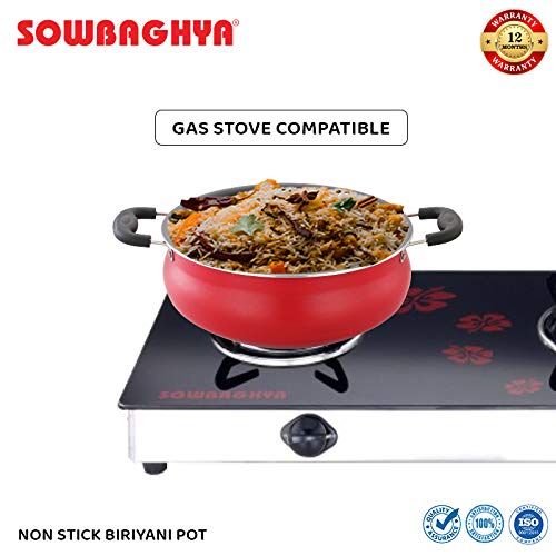 Sowbaghya Aluminium Non Stick Biryani Pot With Lid 6 Liter (Red) Handi Patila Bhagona Tapeli With Lid