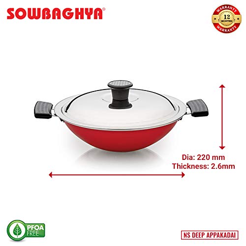 Sowbaghya Non Stick Aluminium Deep Appakadai (Aluminium, 2.6 Mm Thickness) Red