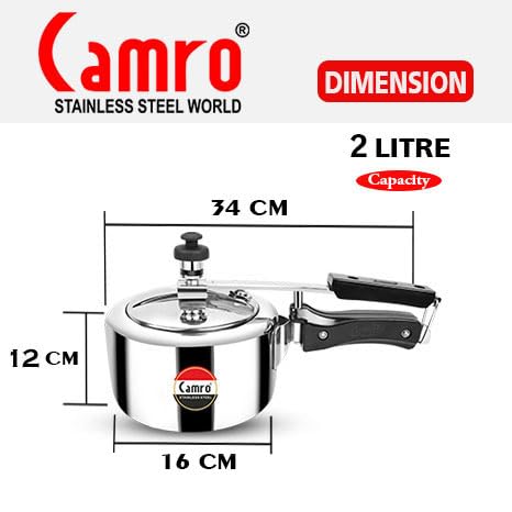 Camro Steel Pressure Cooker Steller 2 Liters Inner Lid Induction and Gas Stove Friendly