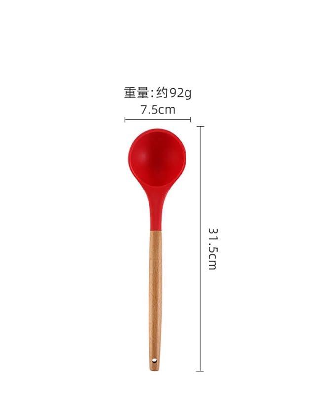 Woodtula Silicone Soup Ladle Spatula with Wooden Handle Non-Stick Kitchen Utensil Tools Red
