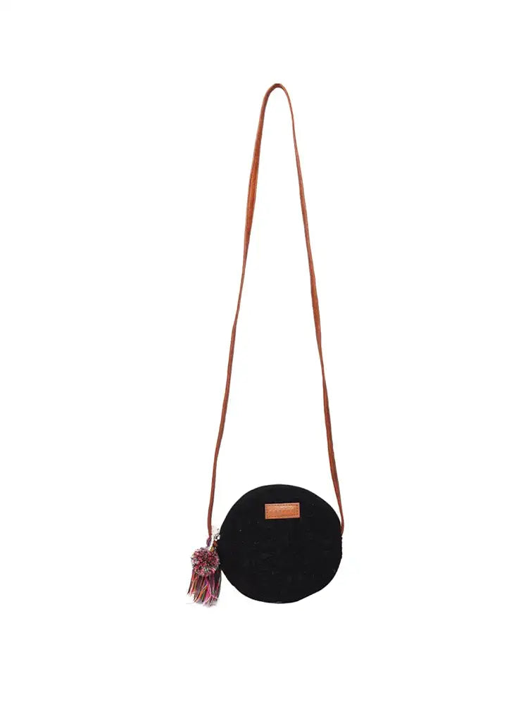 Astrid Round Textured Sling Bag For Girls With Zip Colour Grey