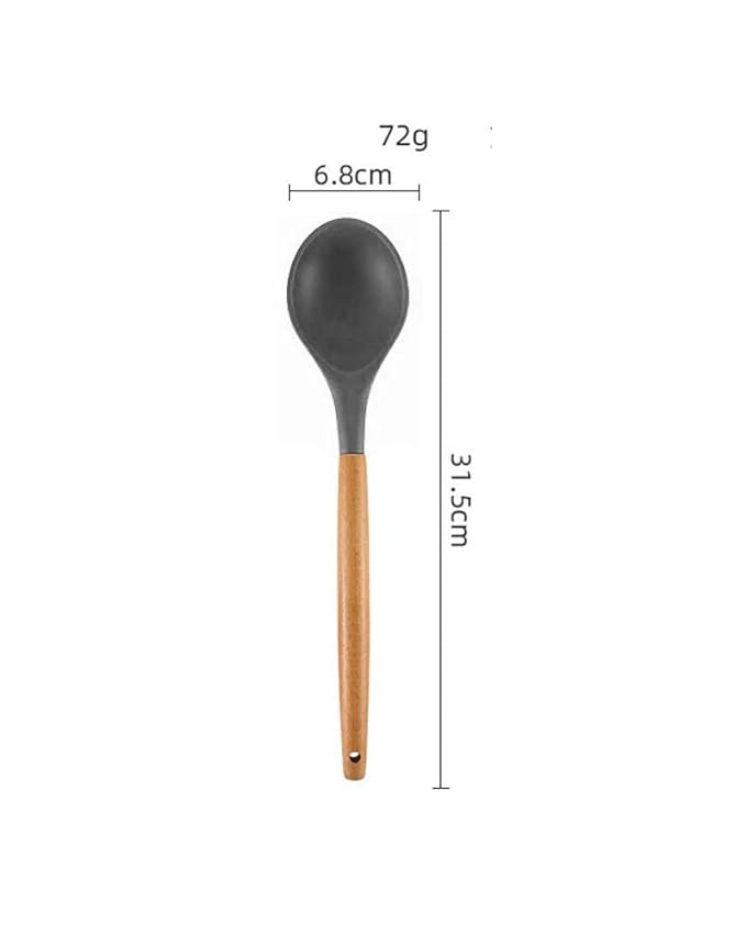 Woodtula Silicone Cooking Utensils Kitchen Utensil Set Heat Resistant Wooden Handles Grey