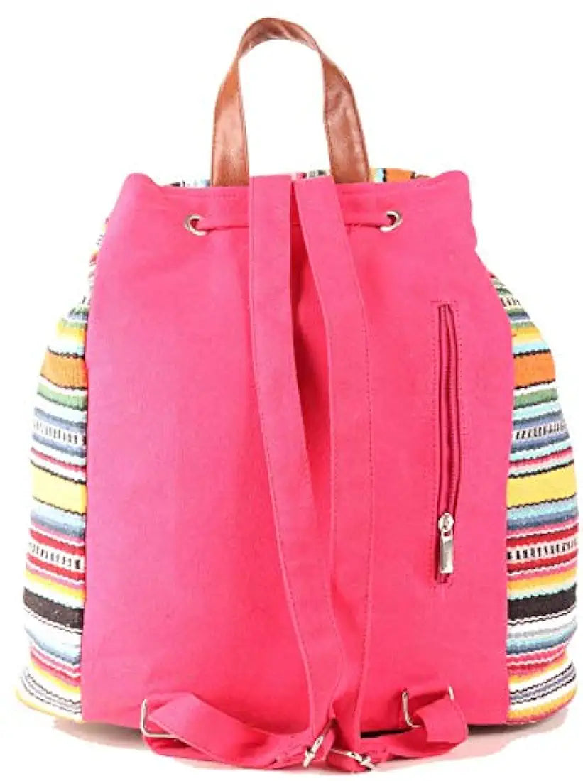 Astrid Multicolor Cotton Girls Backpack With External Pockets In Front Colour Stylish Multicolor Greenish Stripes