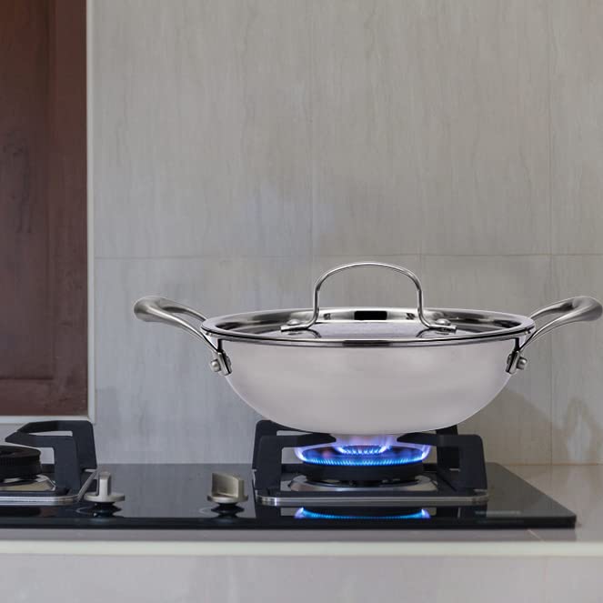 Fackelmann Triply Stainless Steel Kadai with Designer Lid 20 cm 1.5 litres Silver