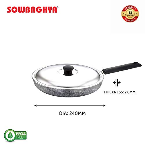 Sowbaghya Non Stick Fry Pan with Stainless Steel Lid Multicolour With Soft Touch Handle
