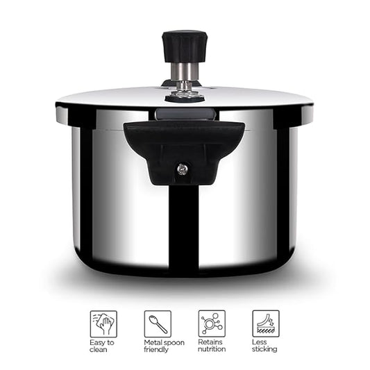 Arttdinox Stellar Stainless Steel Triply 3 Ltr Mirror Finish Pressure Cooker With Gasket