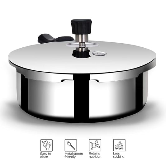 Arttdinox Stellar Stainless Steel 2 Ltr Mirror finish Pressure Cooker Lid with Gasket Rivetless Handle