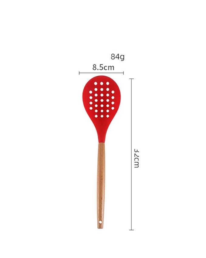 Woodtula Kitchen Silicone Slotted Skimmer with Good Grips Ergonomics Kitchen Cooking Baking Red