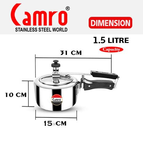Camro Steel Pressure Cooker Steller 1.5 Liters Inner Lid Induction and Gas Stove Friendly