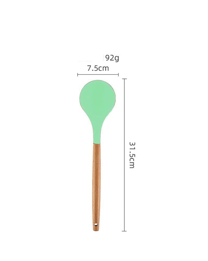 Woodtula Silicone Soup Ladle Spatula with Wooden Handle Non-Stick Kitchen Utensil Tools Green